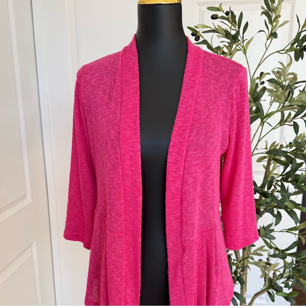 Chenault Vibrant Pink Open-Front Cardigan. - Picture 2 of 8